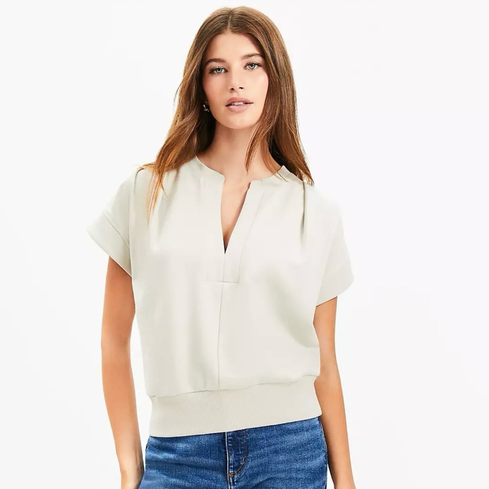 NWT LOFT Pleated V-Neck Sweatshirt - Picture 2 of 3